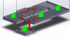 CAD model of the lift with the cable paths highlighted.