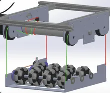 CAD model of the winch frame and roller platform.